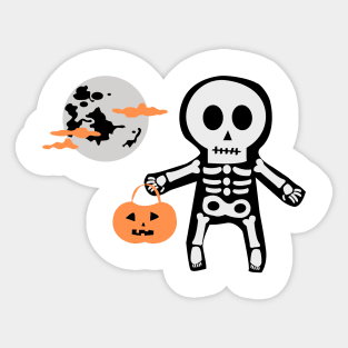 yellow pumpkin white skeleton design Sticker